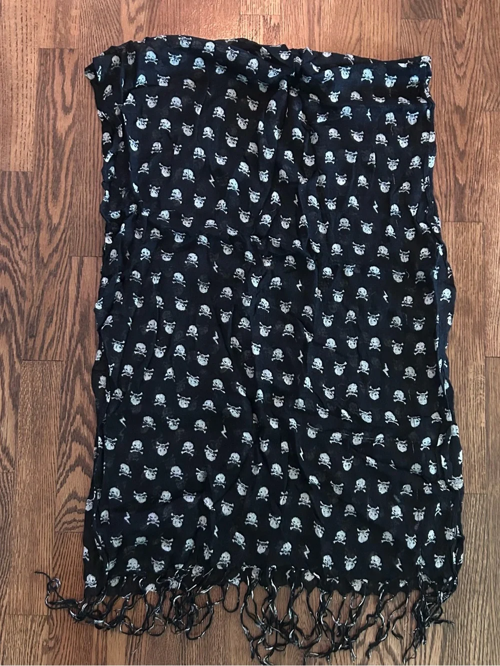 Black Scarf with White Skull Print Lightweight Scarf
